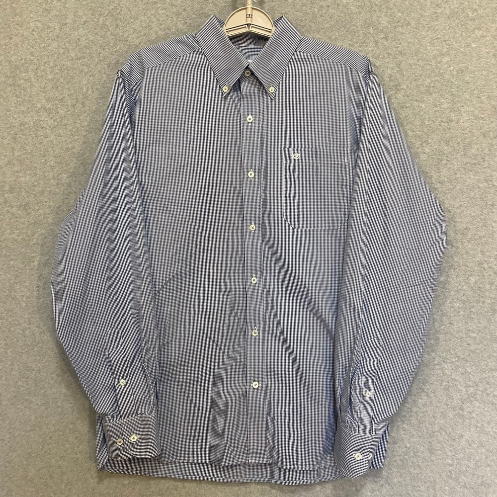 SOUTHERN TIDE Mens Medium Tailored Fit Blue White Check Cotton Button Down Shirt